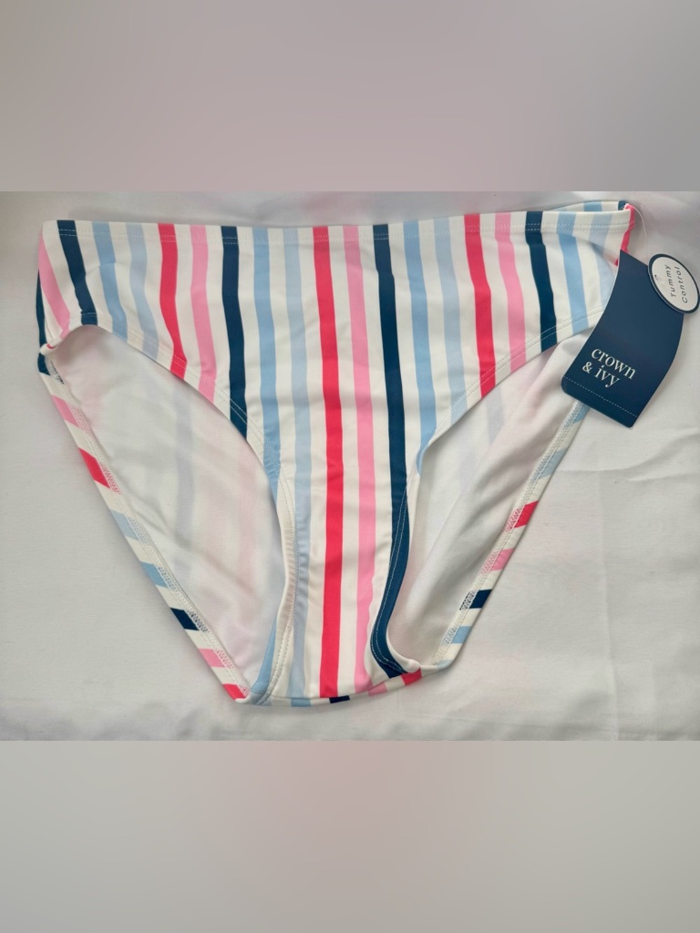 NWT crown & ivy Striped Bikini Bottom in Pink, Blue, White Tummy Control
